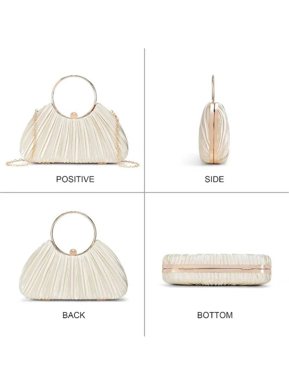 Women's Gold Satin Pleated Top Handle Clutch Purse For Elegant Evening Bag
